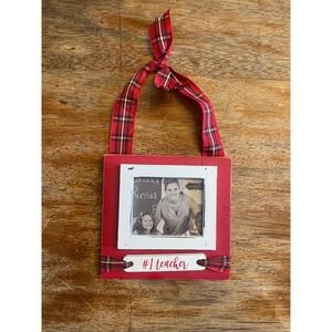 Mud Pie Teacher Tartan Hanging Ornament Frame Red Plaid Wood